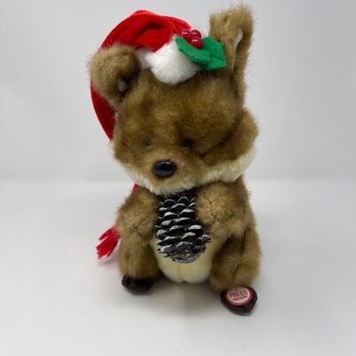 Vintage Gemmy Singing Squirrel Critter w/ Pinecone ''We Wish You a Merry Xmas''