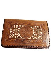 Vtg Tooled Leather Clutch Whipstich Edge Multi Pocket Indian Head7.5"x11.25" SEE