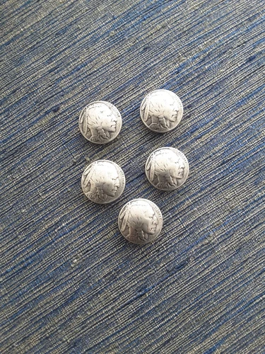 Vintage Nickel Metal Button Covers Old Indian Heads Lot of 5