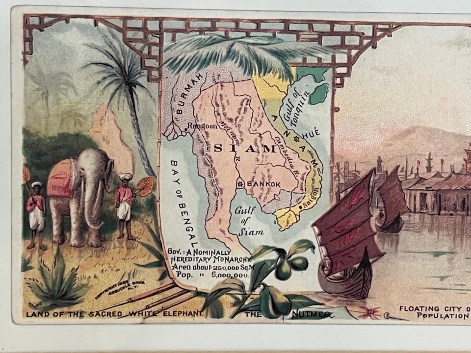 Antique “SIAM” Arbuckle Bros Miniature Map Colored Lithograph Framed - Image 3 of 4