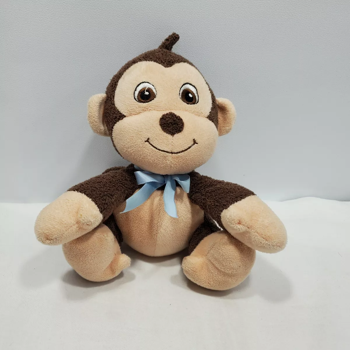 Garanimals Brown Monkey Plush Blue Bow Embroidered Sewn Eyes Baby