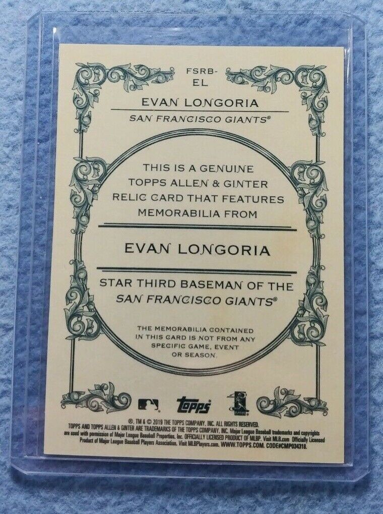 2019 TOPPS ALLEN  GINTER EVAN LONGORIA GAME USED JERSEY SAN FRANCISCO  GIANTS | eBay
