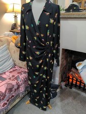 ASOS LONG BLACK FLORAL PRINT MAXI WRAPAROUND DRESS Size 16