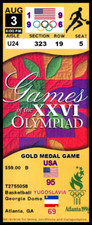 USA 1996 MENS DREAM TEAM COMMEMORATIVE OLYMPICS GOLD MEDAL GAME TICKETS (2)
