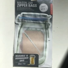 Mason Jar zipper Bags 2 32oz  Freezer Eco Dishwasher BPA Latex Free Canning Flat