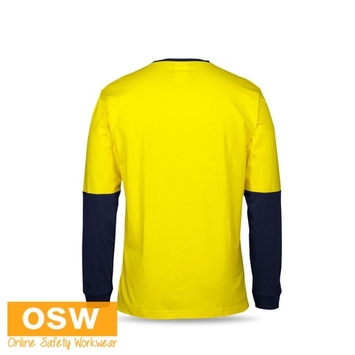 HI VIS Long Sleeves Crew Neck Cotton Crew Neck T-Shirt Straight Hem 6HVTN - Picture 10 of 10