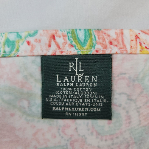 Ralph Lauren Jamaica Paisley Queen Cotton Flat Sheet Coral Floral Yellow 89x96 - Picture 7 of 9