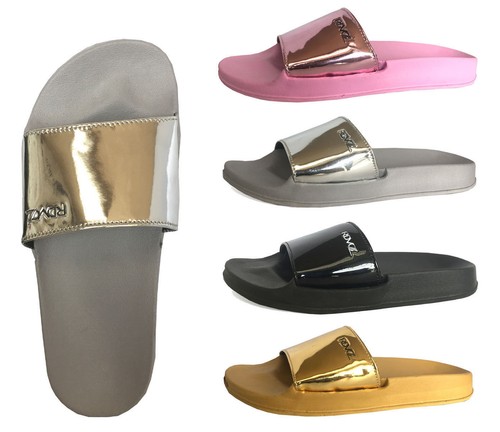 New Women's Metallic Fashion Slide Soft Rubber Bottom Beach Gym Pool Party-1818 - 第 1/8 張圖片