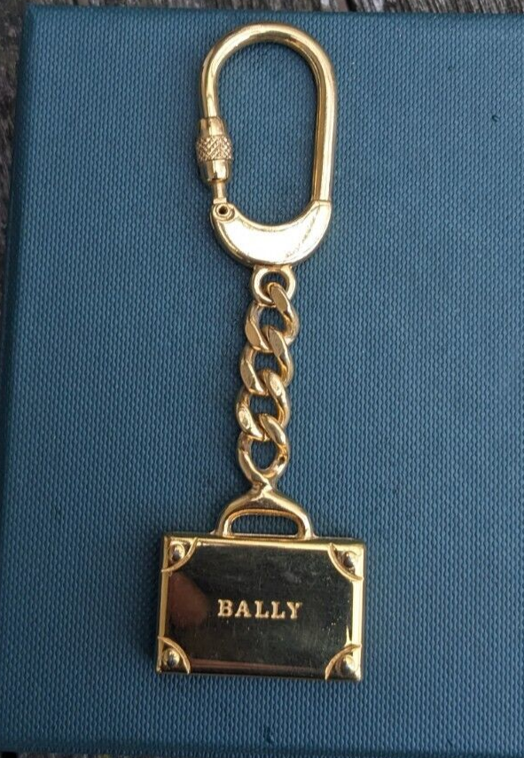 VINTAGE BALLY BAG CHARM KEY RING BRIEFCASE GOLD TONE METAL 10.5cm