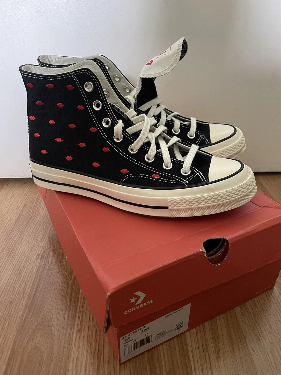 Converse Womens Chuck 70 Hi Valentines Day Embroidered Lips Kiss Me Black Red