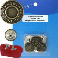17 mm No-Sew Brass Replacement Jean Tack Buttons F7ADF  6 CT. w/Tool