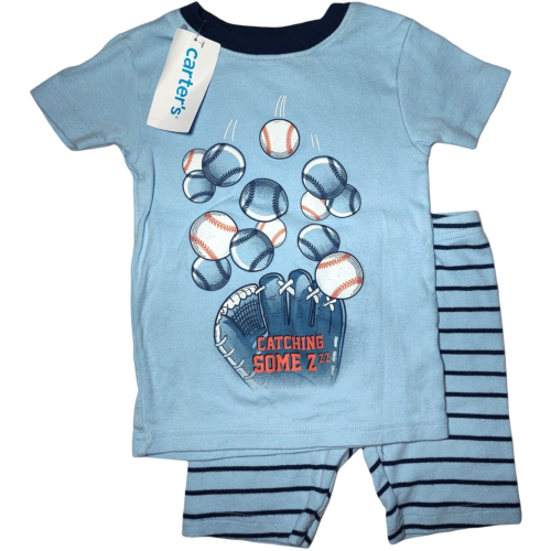 Carter's 2T Baseball Catching Some Zzz's Toddler Pajamas 2pc Cotton Shorts Boy - Picture 1 of 3