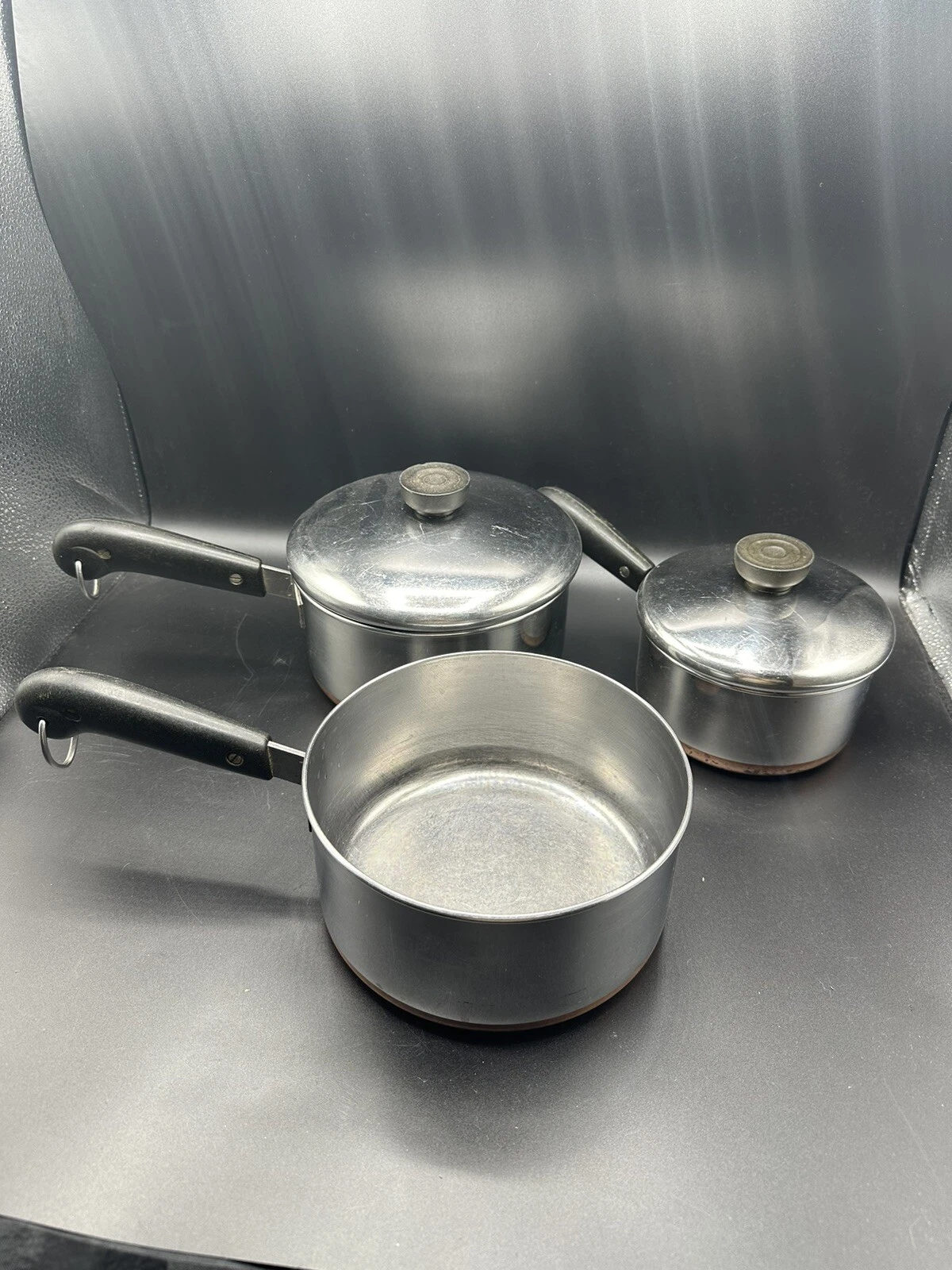 Vintage Revere Ware 1801 Copper Bottom Cookware Pots & Pans 5 Piece Set (G13)