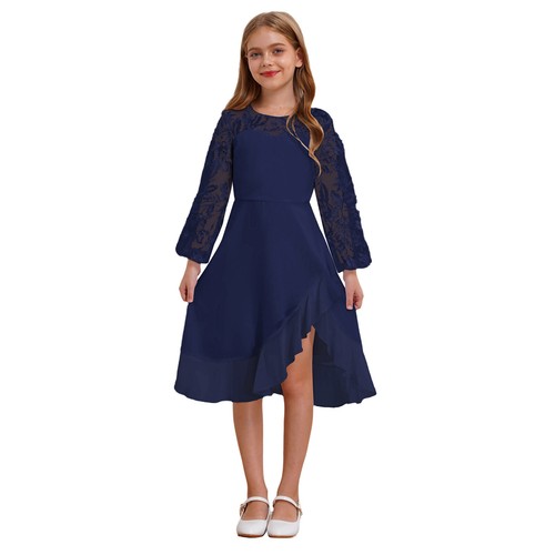 Kids Girls Dress Princess Gown Church Reception Prom Ball Asymmetric Flower - Picture 18 of 70