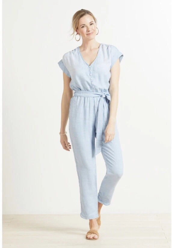 Cloth Stone Cap Sleeve Jumpsuit Women Medium Blue