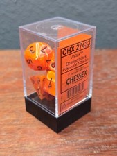 Chessex Dice Poly - Vortex Orange w/ Black - 7 - 27433 Free Bag DnD