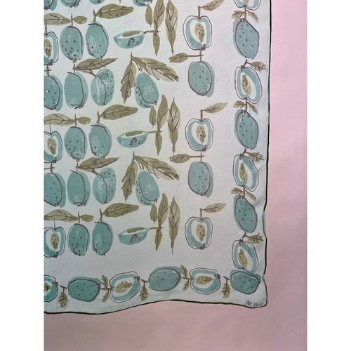 Novelty Apple Print Silk Chiffon Vera Scarf Turquoise Blue Green Accessory Wall - Picture 7 of 10