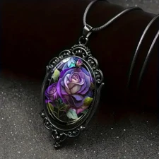 Flower Rose Gothic Pendant Jewelry Love Vintage Black Necklace D