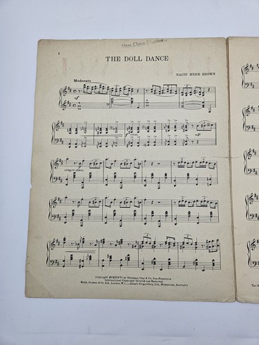 1926 Vintage Noten Puppe Fance Klavier Solo Nacio Herb braun Spieluhr Revue - Bild 2 von 10