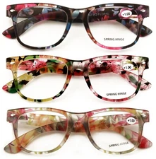 3 Pairs Women Floral Mosaic Print Comfortable Classic Reading Glasses - Flower