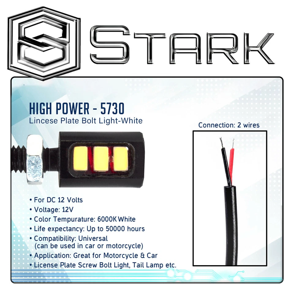 2 Piezas LED Universal Moto Coche Placa Tornillo Lámpara Perno Bombillas (C) Foto 2 de 4