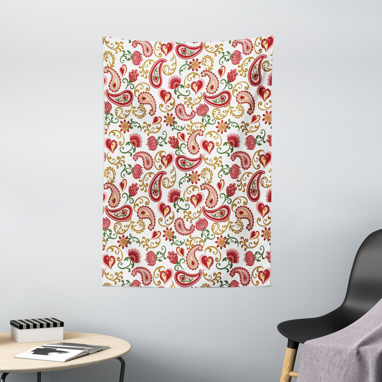 Paisley Tapestry Style Rose Motif Print Wall Hanging Decor