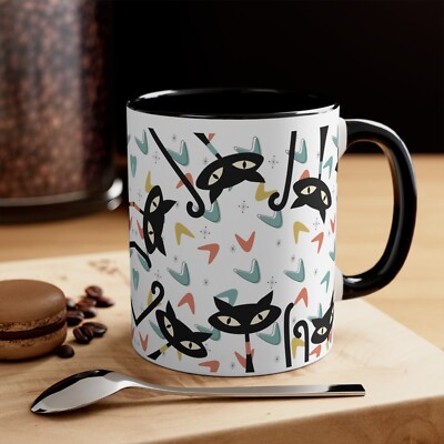 Atomic Black Kitty Two Toned Accent Coffee Mug, 11oz Available in Pink and Black