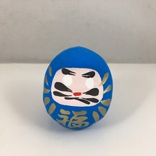 Japanese 1.75"H Turquoise Blue Daruma Doll Papermache Achievement Made in Japan