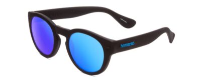 Havaianas TRANCOSO/M Round Sunglasses Matte Black & Blue Multi-Layer Mirror 49mm