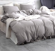 GRAY, BOW KNOT TIE MICROFIBER DUVET COVER  QUEEN