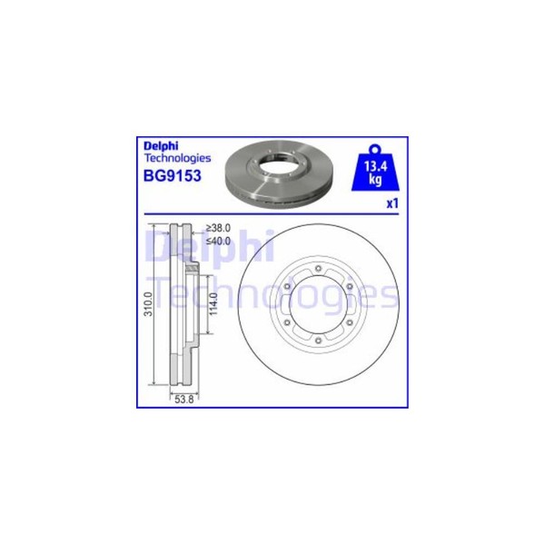 Delphi 2X Bremsscheibe Ø310 Mm BelüFtet Unbeschichtet FüR Toyota Corolla _E11_-image