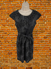 WOMENS CALVIN KLEIN UK 4 GREY ABSTRACT CAP SLEEVE BELT FORMAL PENCIL WORK DRESS