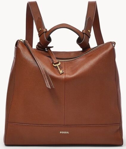 Fossil Elina Brown Leather Convertible Backpack SHB2979210 NWT $250 Retail FS - Afbeelding 1 van 3
