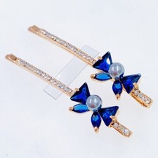 BOW Bobby Pin Hair Clip use Swarovski Crystal Hairpin Wedding Elegant Blue S24
