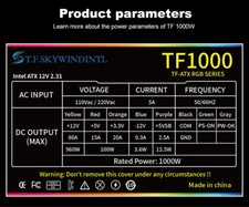 ATX 1000W Full Modular Power Supply RGB Fan 80 Bronze Dual CPU, Active PFC 10