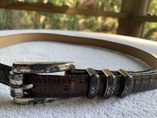 VTG Brighton Belt Womens XS/Small Brown Leather Croc Embossed Silver Buckle USA