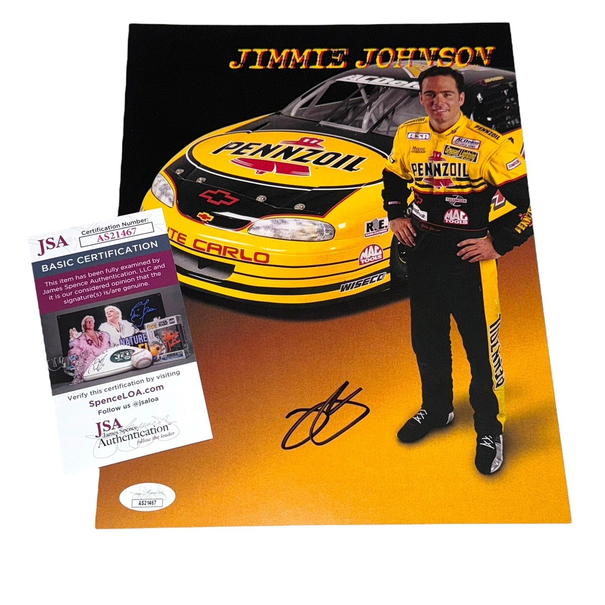 Jimmie Johnson LEGEND signed EARLY photo HOF JSA COA 1999 PENNZOIL