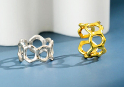 Gold Sechseck breiter Ring, Silber Hexagon Chunky Bandring, verstellbarer Ring