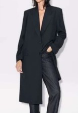 Zara minimalist wool coat / long blazer Navy LIMITED COLLECTION 8412/324 Sz M