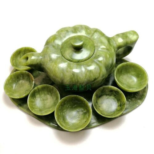 Chinese Traditional Natural Handmade Jade Teapot Carving Gong Fu Tea Cup Set - Picture 3 of 11