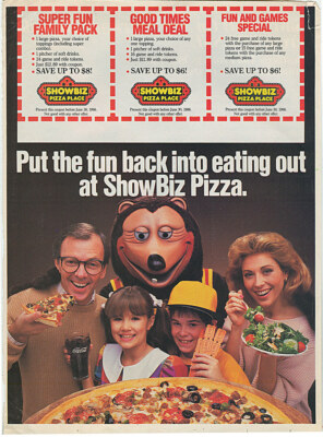 Retro Showbiz Pizza Advertising 1986 13x19 Reprint POSTER FREE
