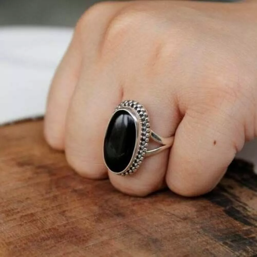 Black Onyx Flame Blade Sterling Silver Gothic Claw Ring