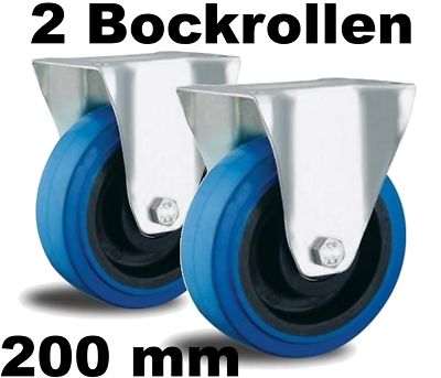 2 x Bockrollen 200mm schwer-last bis 200 kg Kunststoff leise schonend blue wheel