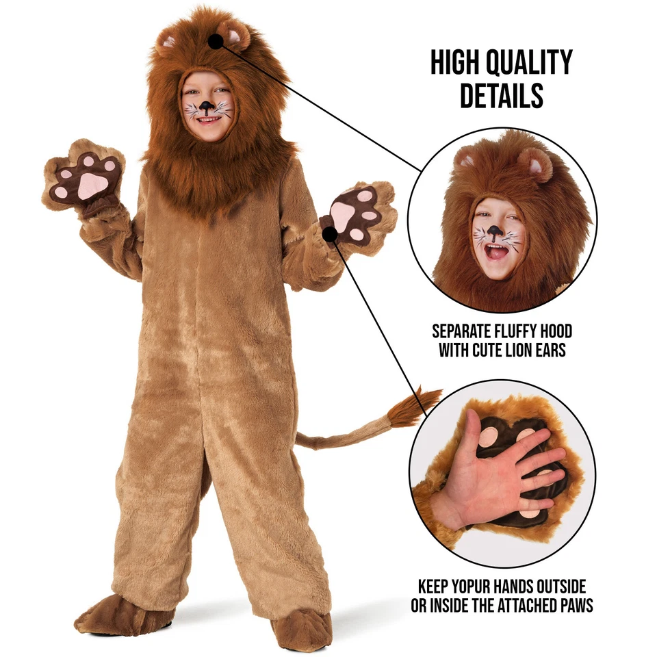 Deluxe Kids Lion Costume Boys Girls Big Cat Animal Suit Halloween 3 - 14 yr - Image 4 of 4
