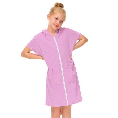 Little Girls Swim Cover Up Swimsuit Zip Up Hooded Bathrobe Absorbent Beach Dress - Picture 16 of 81