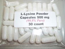 Lysine Powder Capsules 99.8 Pure L-Lysine Free Form Amino Acid 500 mg 30 ct