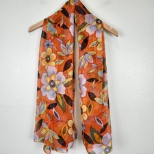 Orange Yellow Blue Floral Chiffon Large Rectangle Scarf Wrap 44 x 57 inch