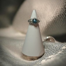 26106 Handmade Silver Herringbone Wire Wrapped Aqua Ring
