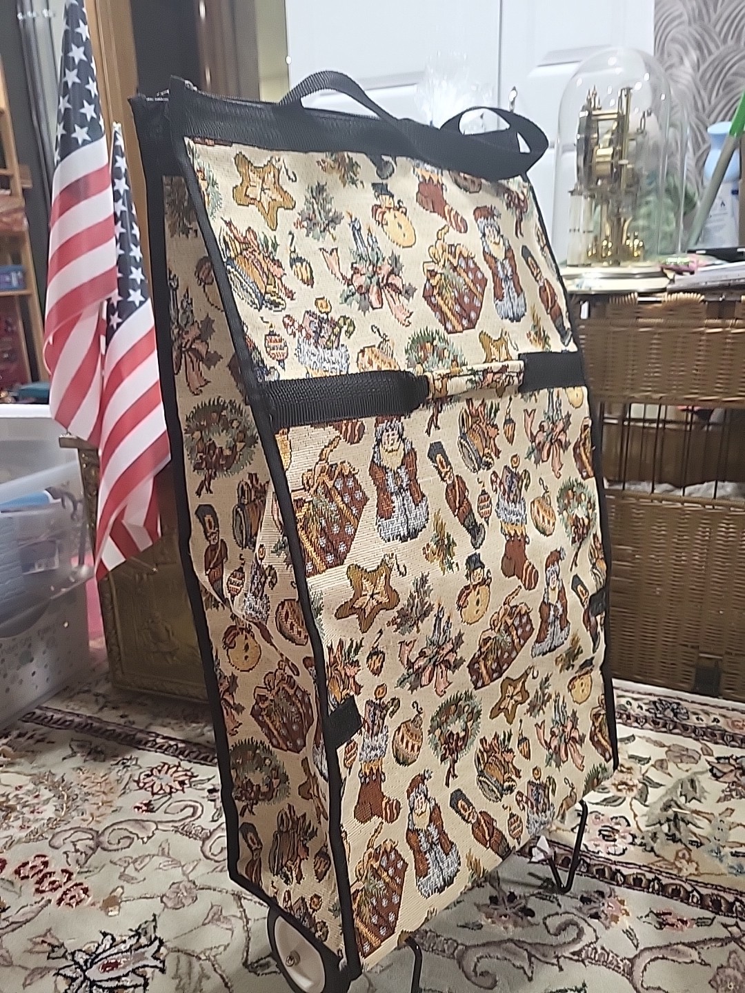 FOLDING ROLLING TOTE TAPESTRY Shopper Suitcase zip close han