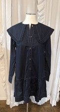 Ganni Navy Poplin Mini Shirt Dress 36Euro/6 US
